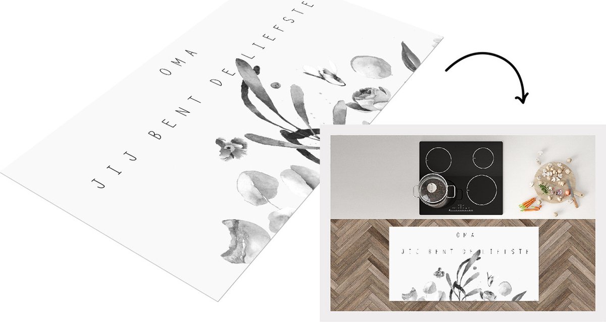 KitchenYeah Keukenloper - Loper keuken - Oma - Lieve oma - Bloemen - Quotes - Moederdag cadeautje - zwart wit - 120x60 cm - Keukenloper vinyl Zwart; Wit