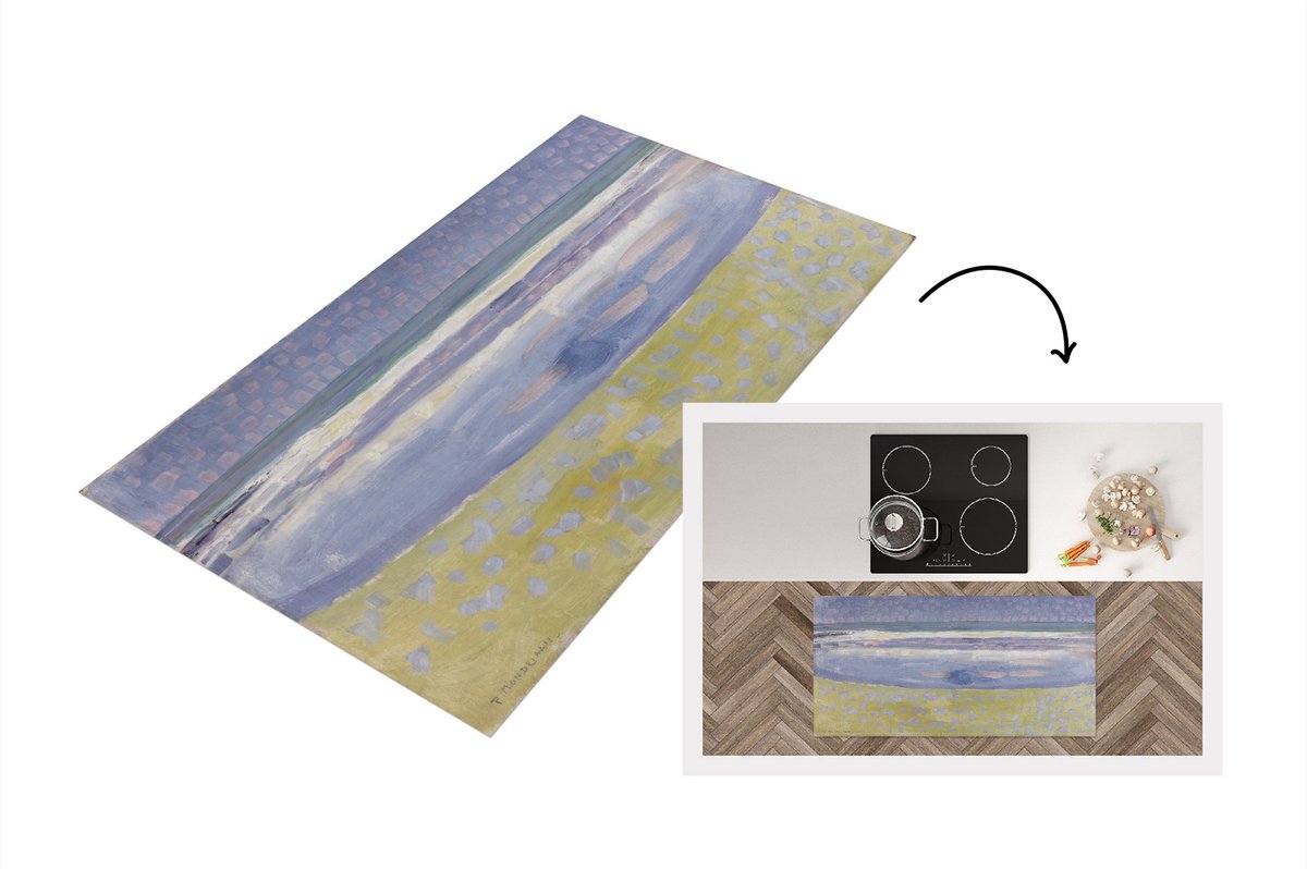 KitchenYeah Keukenloper - Loper keuken - Zee na zonsondergang - Piet Mondriaan - 120x60 cm - Keukenloper vinyl Multicolor
