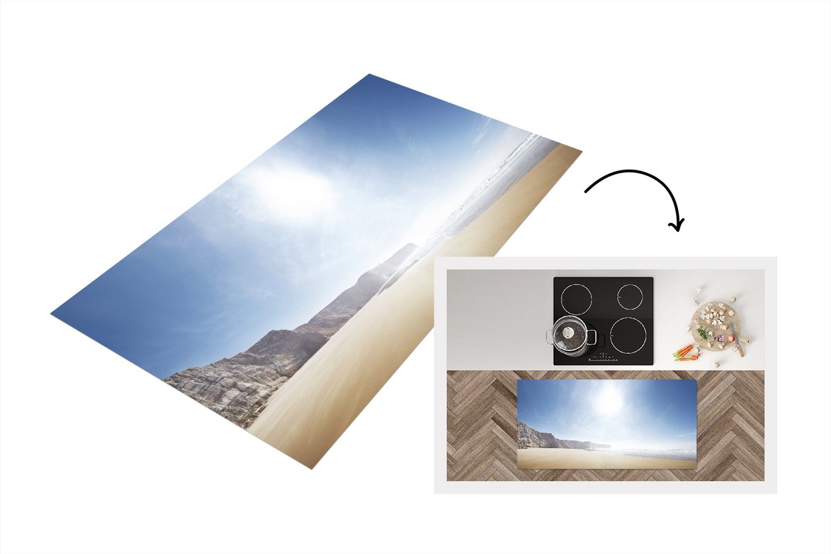 KitchenYeah Keukenloper - Loper keuken - Strand - Stenen - Zon - 120x60 cm - Keukenloper vinyl Multicolor