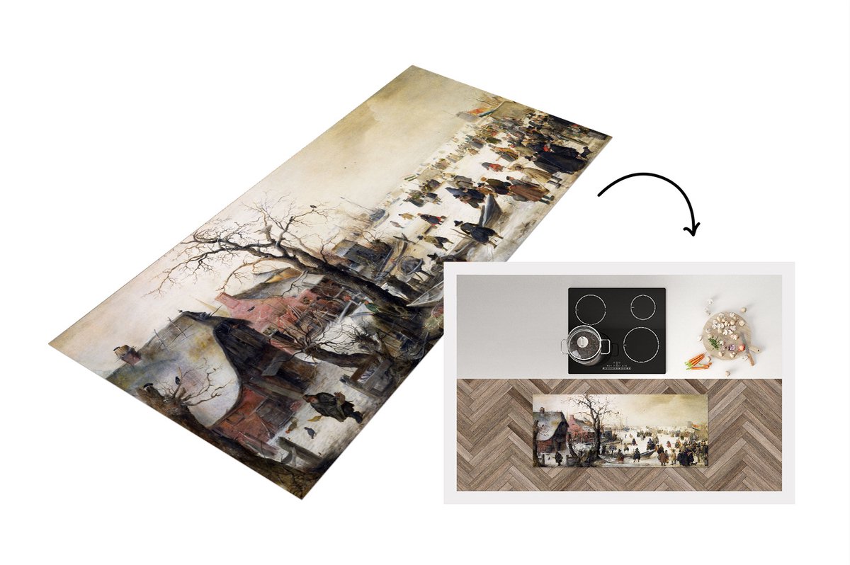 KitchenYeah Keukenloper - Loper keuken - Winter scene on a canal - schilderij van Hendrick Avercamp - 120x50 cm - Keukenloper vinyl Multicolor