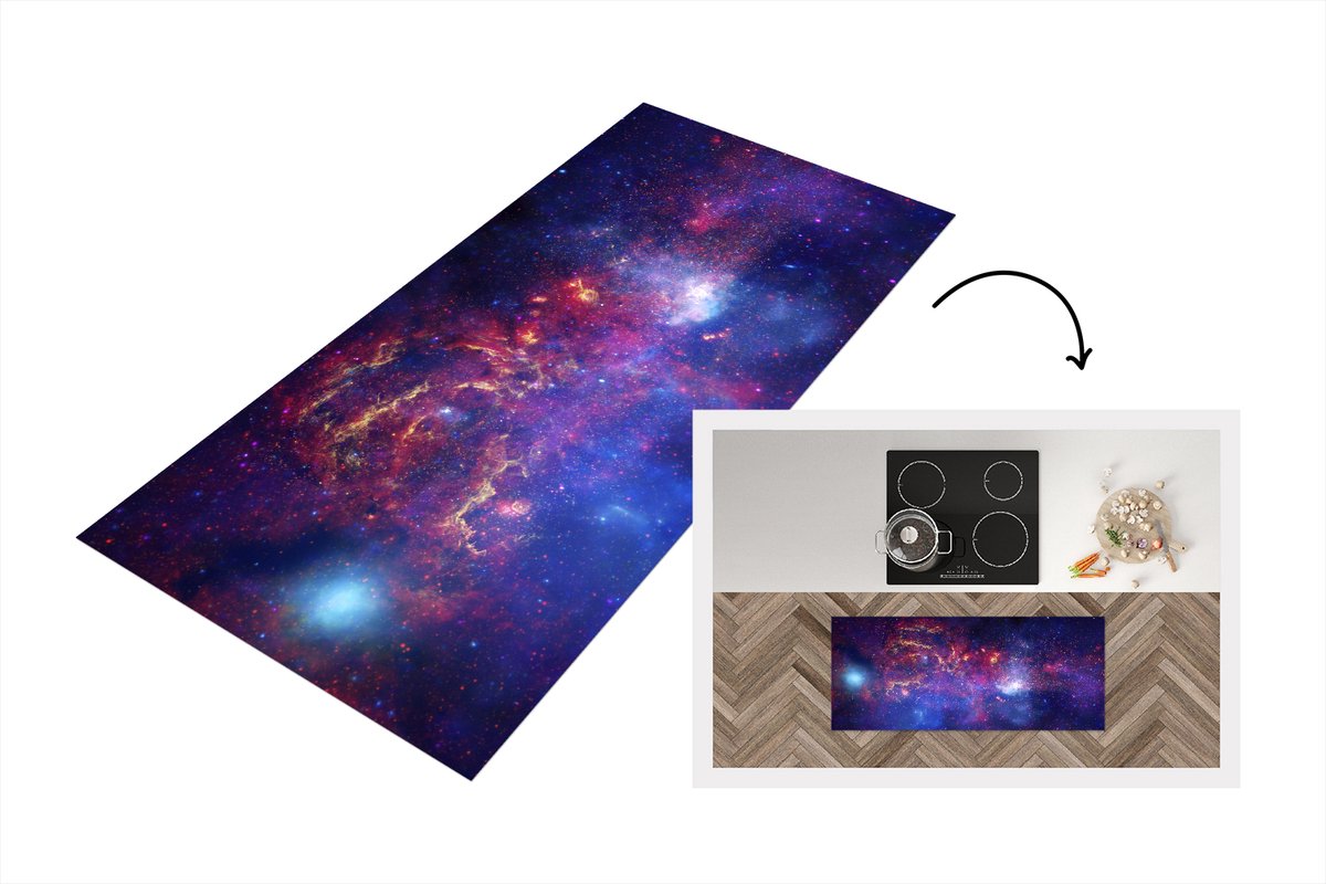 KitchenYeah Keukenloper - Loper keuken - Galaxy - Rood - Sterren - Keukenloper vinyl Multicolor