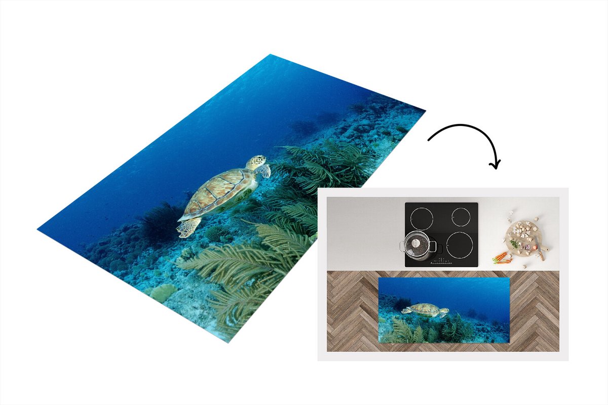 KitchenYeah Keukenloper - Loper keuken - Groene zeeschildpad op Bonaire - Keukenloper vinyl, foto 2