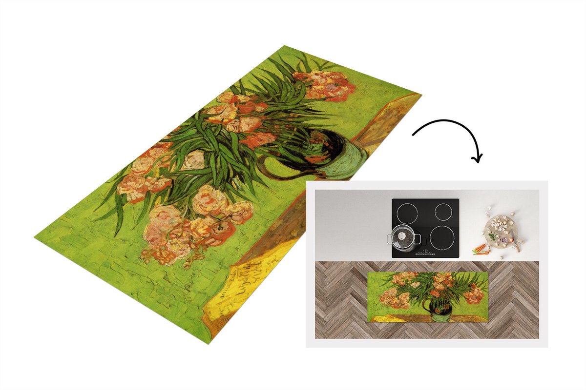 KitchenYeah Keukenloper - Loper keuken - Stilleven vaas met oleanders en boeken - Vincent van Gogh - 120x50 cm - Keukenloper vinyl Multicolor