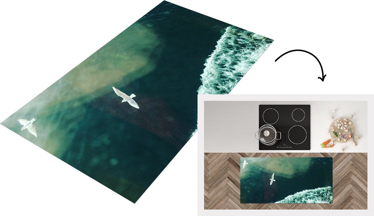 KitchenYeah Keukenloper - Loper keuken - Vogel - Water - Berg - 120x60 cm - Keukenloper vinyl Multicolor