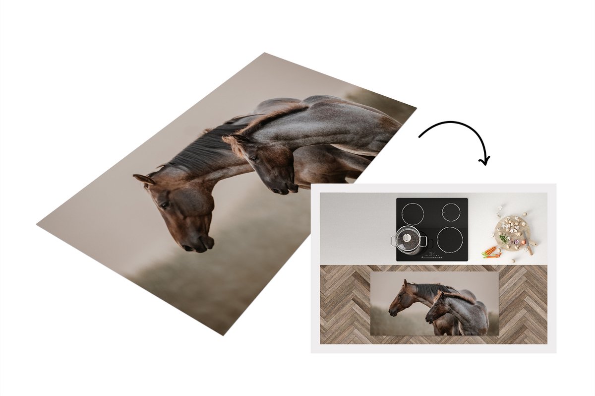 KitchenYeah Keukenloper - Loper keuken - Paarden - Mist - Weide - 120x60 cm - Keukenloper vinyl Multicolor