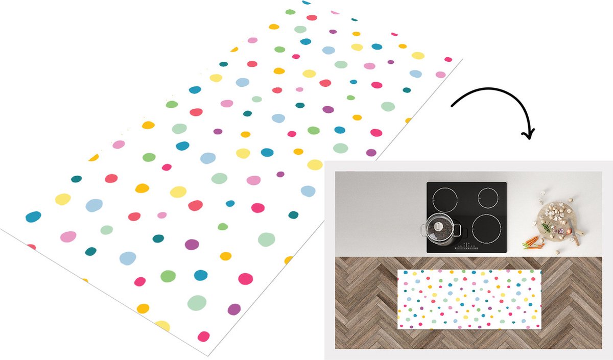 KitchenYeah Keukenloper - Loper keuken - Confetti - Stippen - Patroon - 120x50 cm - Keukenloper vinyl Multicolor