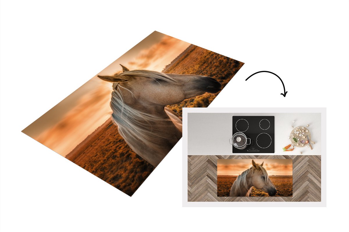 KitchenYeah Keukenloper - Loper keuken - Paard - Zon - Zand - 120x60 cm - Keukenloper vinyl Multicolor