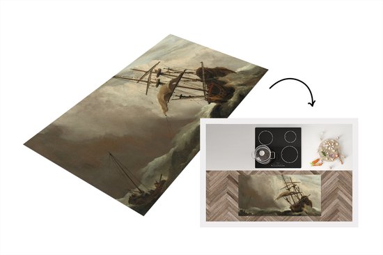 Keukenloper - Loper keuken - Een schip in volle zee bij vliegende storm - Schilderij van Willem van de Velde - 120x60 cm - Keukenloper vinyl