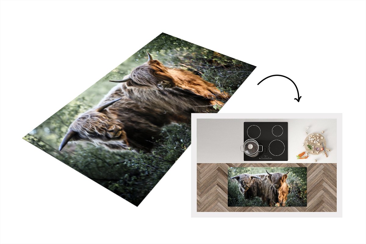 KitchenYeah Keukenloper - Loper keuken - Schotse Hooglanders - Bos - Dieren - 120x60 cm - Keukenloper vinyl Multicolor
