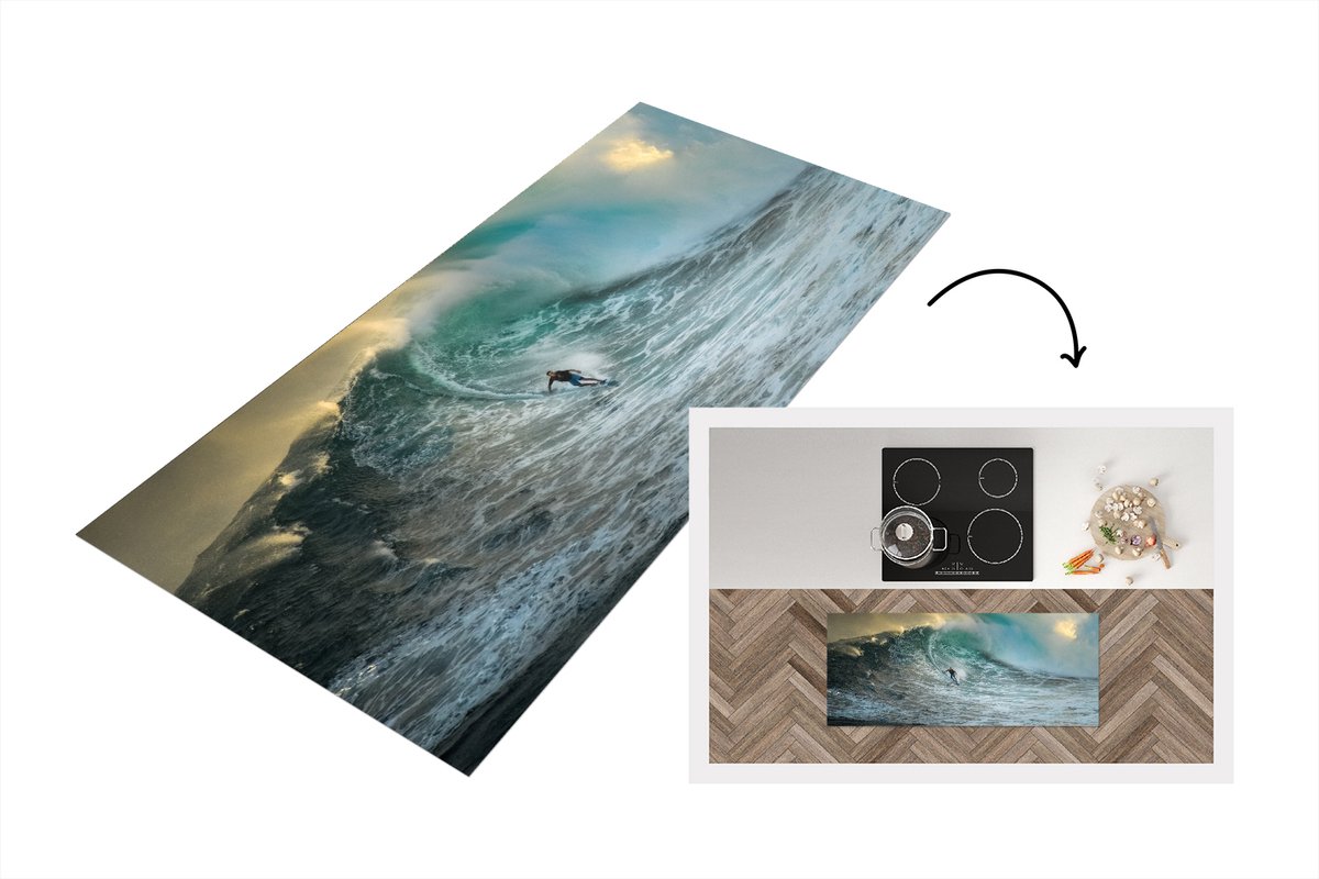 KitchenYeah Keukenloper - Loper keuken - Surfer op grote golfen - Keukenloper vinyl Multicolor