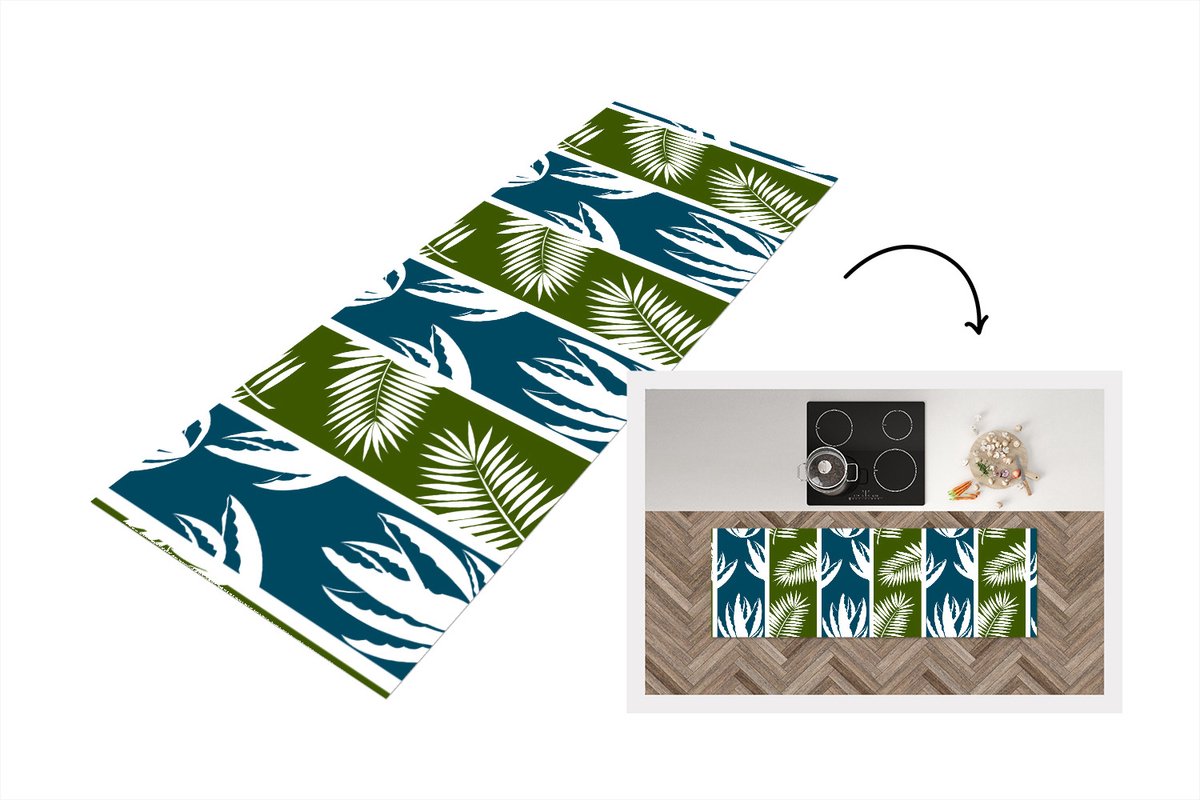 KitchenYeah Keukenloper - Loper keuken - Bladeren - Tropisch - Design - Hawaii - 180x60 cm - Keukenloper vinyl Multicolor