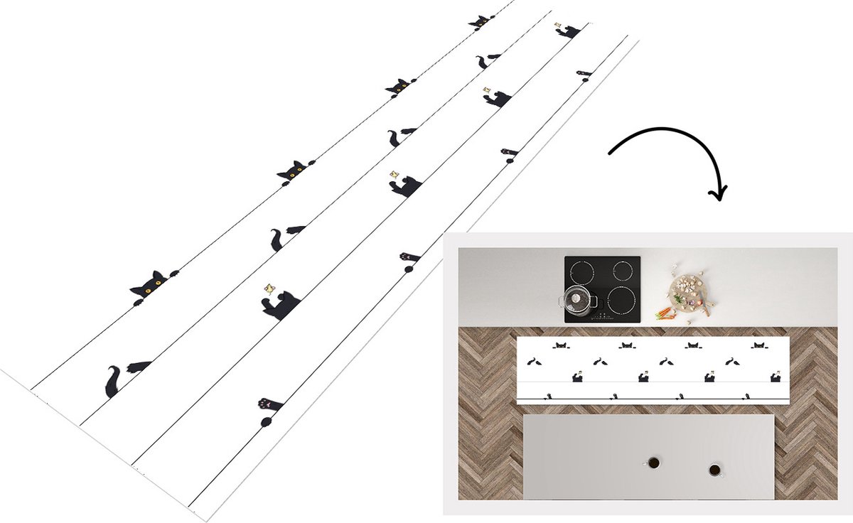 KitchenYeah Keukenloper - Loper keuken - Kat - Patronen - Muis - 240x60 cm - Keukenloper vinyl Multicolor