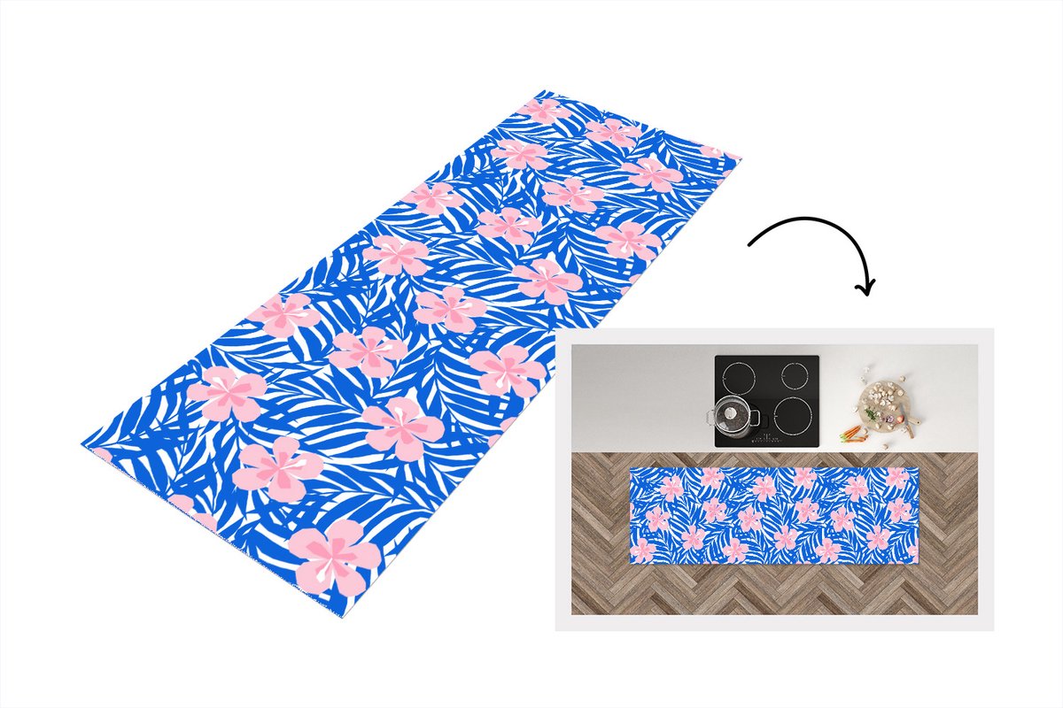 KitchenYeah Keukenloper - Loper keuken - Hawaii - Bloesem - Tropisch - Patronen - 150x50 cm - Keukenloper vinyl Multicolor