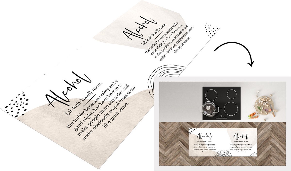 KitchenYeah Keukenloper - Loper keuken - Woordenboek - Alcohol - Quotes - 120x50 cm - Keukenloper vinyl Multicolor