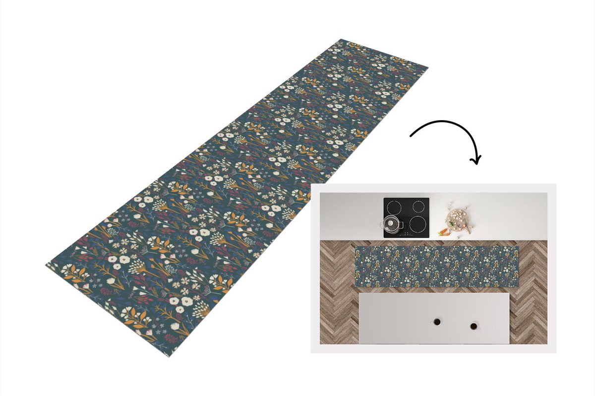 KitchenYeah Keukenloper - Loper keuken - Patronen - Bloemen - Flora - 240x60 cm - Keukenloper vinyl Multicolor