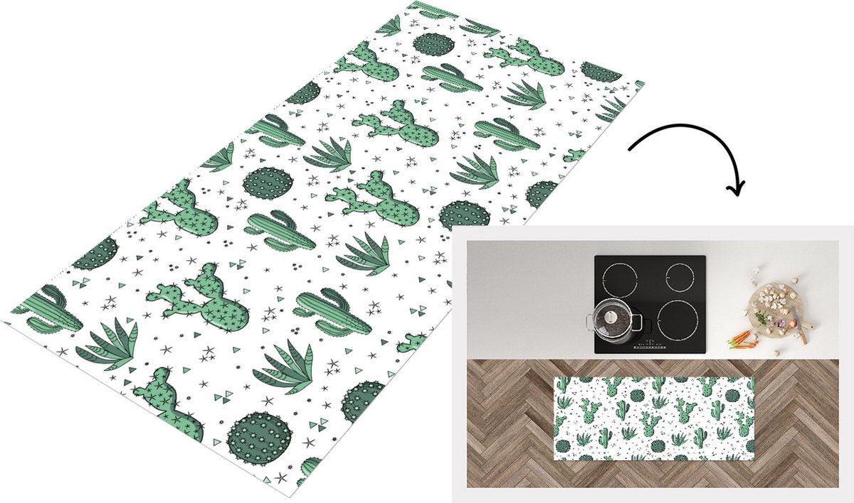 KitchenYeah Keukenloper - Loper keuken - Patronen - Cactus - Planten - Vetplant - 120x50 cm - Keukenloper vinyl Multicolor