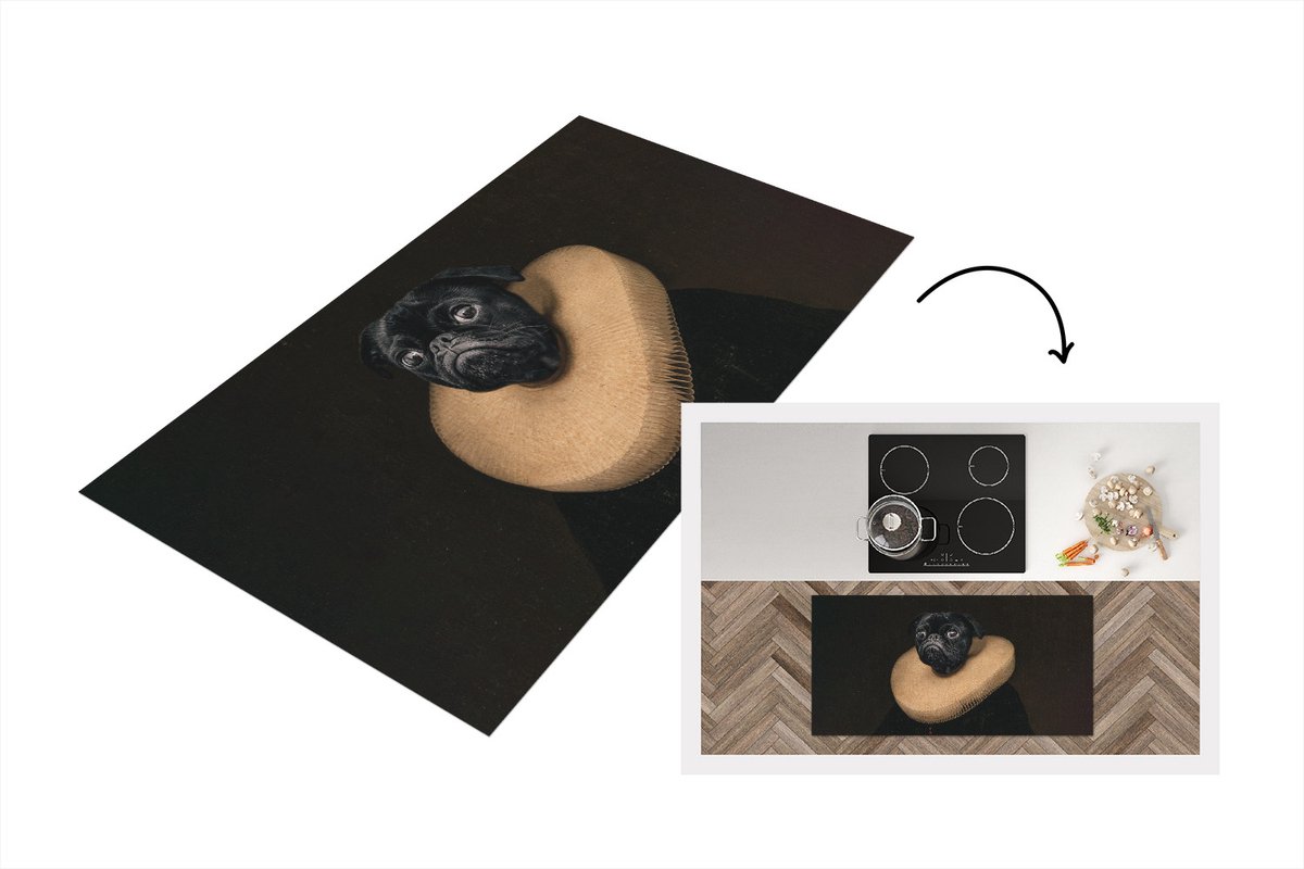 KitchenYeah Keukenloper - Loper keuken - Hond - Kunst - Dierenkop - 120x60 cm - Keukenloper vinyl Multicolor