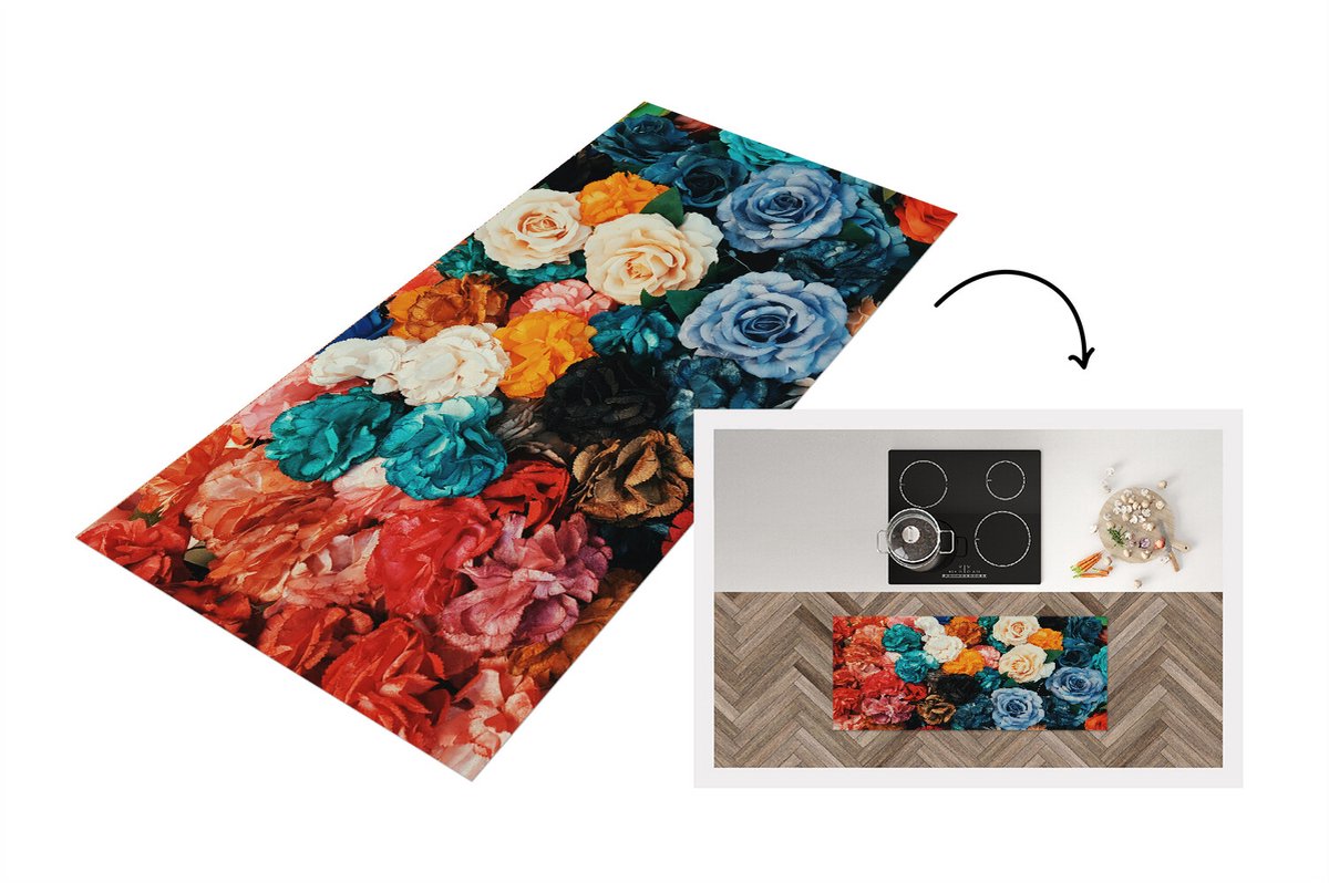 KitchenYeah Keukenloper - Loper keuken - Muur - Rozen - Abstract - 120x50 cm - Keukenloper vinyl Multicolor