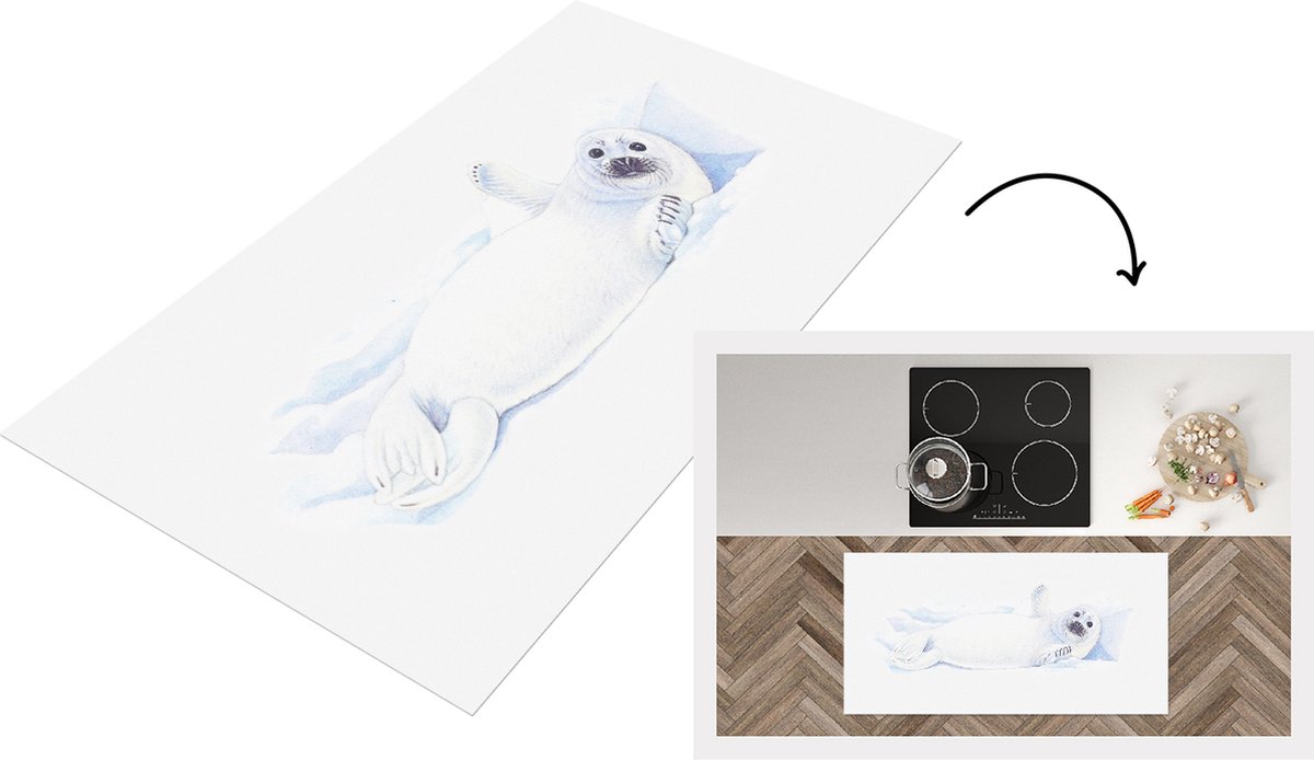 KitchenYeah Keukenloper - Loper keuken - Zeehond - Dieren - Aquarel - Keukenloper vinyl, foto 2