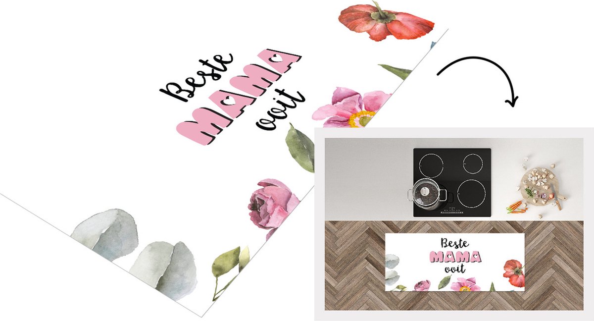 KitchenYeah Keukenloper - Loper keuken - Spreuken - Quotes Beste Mama Ooit - Cadeau moeder - Moederdag - Bloemen - 120x50 cm - Keukenloper vinyl Multicolor