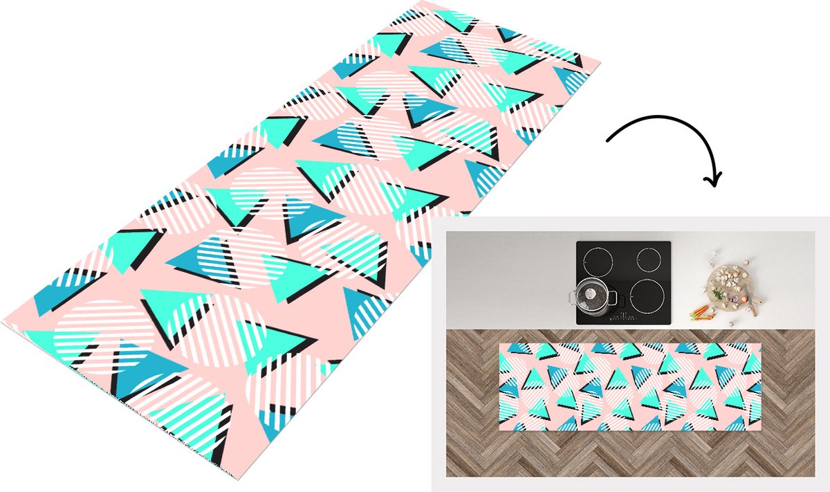 KitchenYeah Keukenloper - Loper keuken - Design - Jaren 80 - Abstract - Pastel - 180x60 cm - Keukenloper vinyl Multicolor