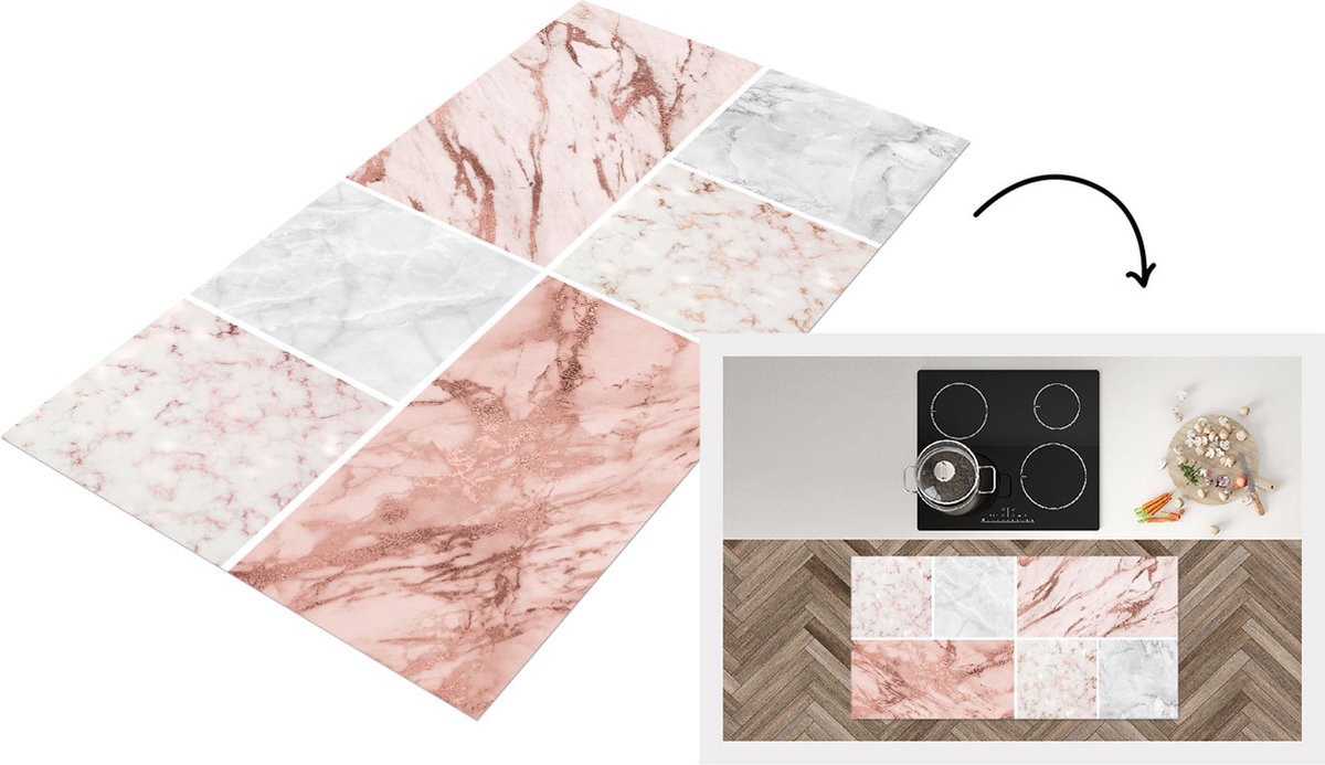KitchenYeah Keukenloper - Loper keuken - Marmer - Collage - Luxe - 120x60 cm - Keukenloper vinyl Multicolor