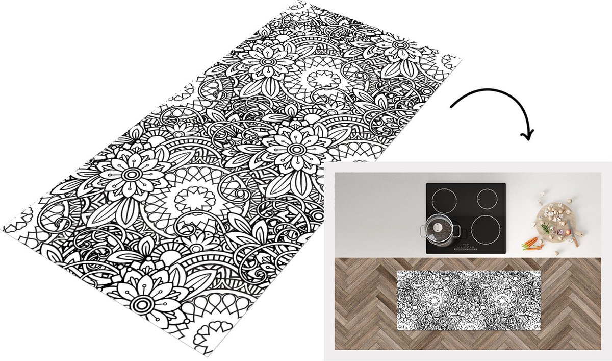 KitchenYeah Keukenloper - Loper keuken - Mandala - Zentangle - Patroon - 120x50 cm - Keukenloper vinyl Multicolor