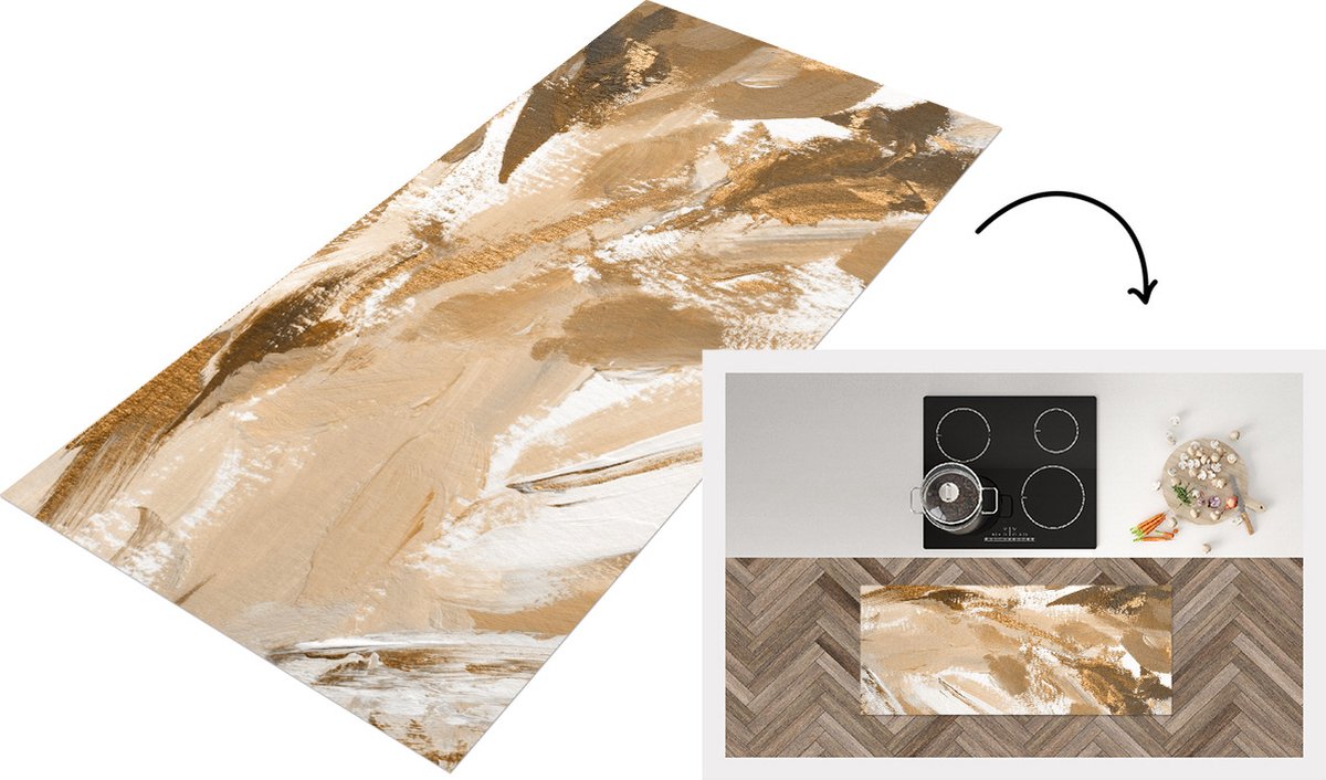 KitchenYeah Keukenloper - Loper keuken - Schilderen - Goud - Bruin - Keukenloper vinyl Multicolor
