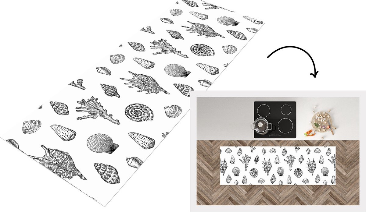 KitchenYeah Keukenloper - Loper keuken - Schelpen - Zee - Zomer - Patronen - Koraal - 150x50 cm - Keukenloper vinyl Multicolor