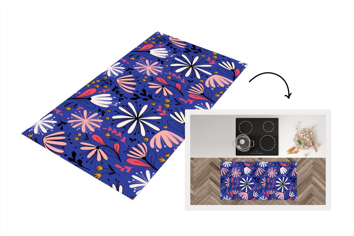KitchenYeah Keukenloper - Loper keuken - Patronen - Abstract - Bloemen - 120x60 cm - Keukenloper vinyl Multicolor
