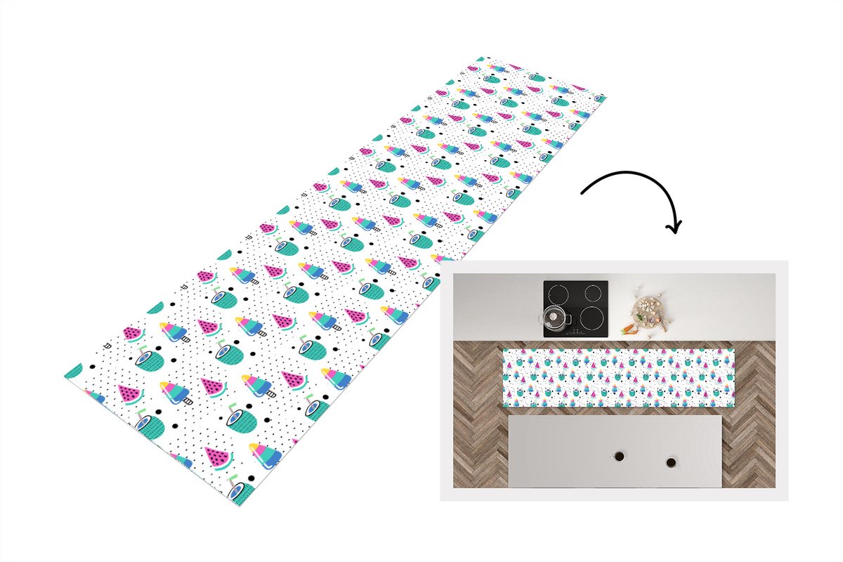 KitchenYeah Keukenloper - Loper keuken - Patroon - IJs - Watermeloen - 240x60 cm - Keukenloper vinyl Multicolor