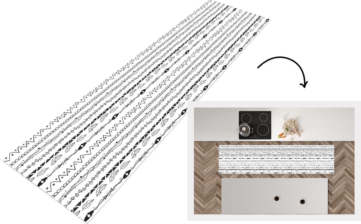 KitchenYeah Keukenloper - Loper keuken - Patroon - Tieners - Veren - Hart - 240x60 cm - Keukenloper vinyl Multicolor