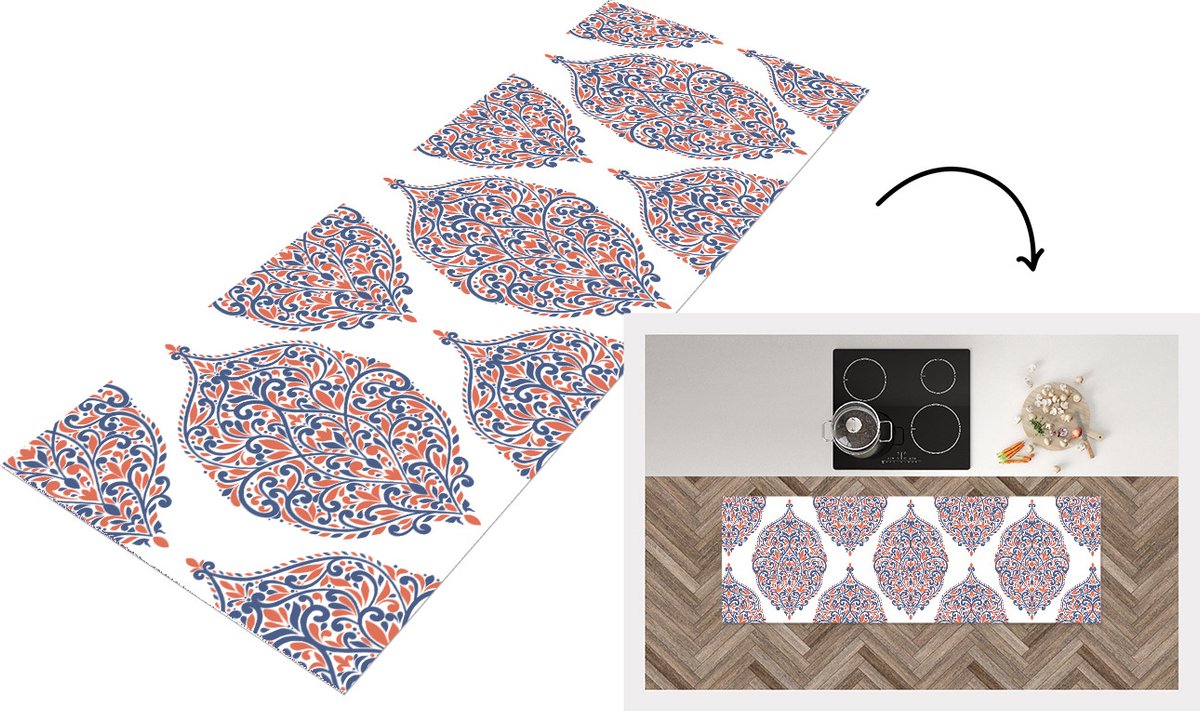 KitchenYeah Keukenloper - Loper keuken - Patronen - Blauw - Oranje - Keukenloper vinyl, foto 5