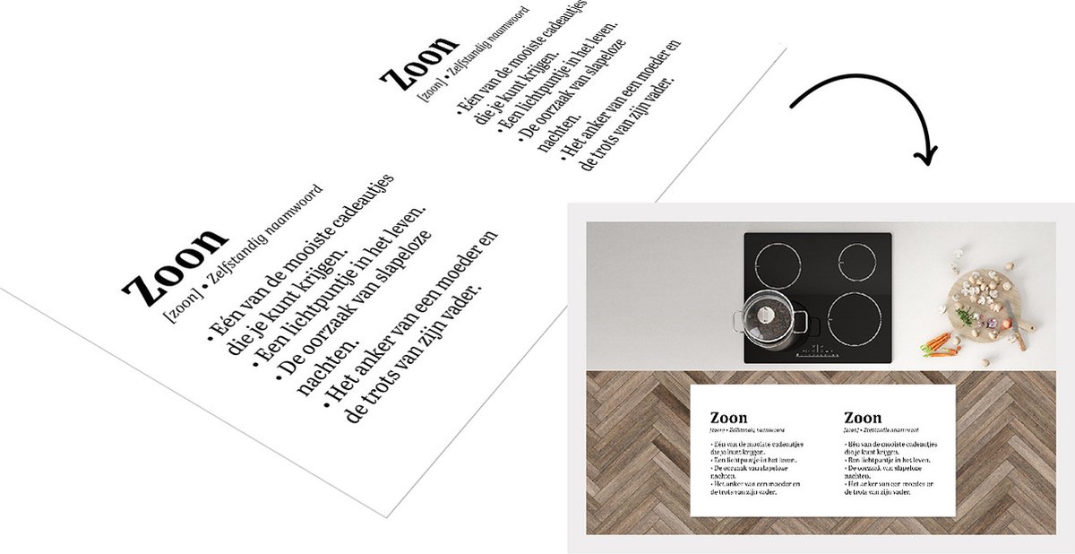 KitchenYeah Keukenloper - Loper keuken - Zoon - Woordenboek - Quote - Definitie - Spreuken - Cadeau - 120x60 cm - Keukenloper vinyl Multicolor