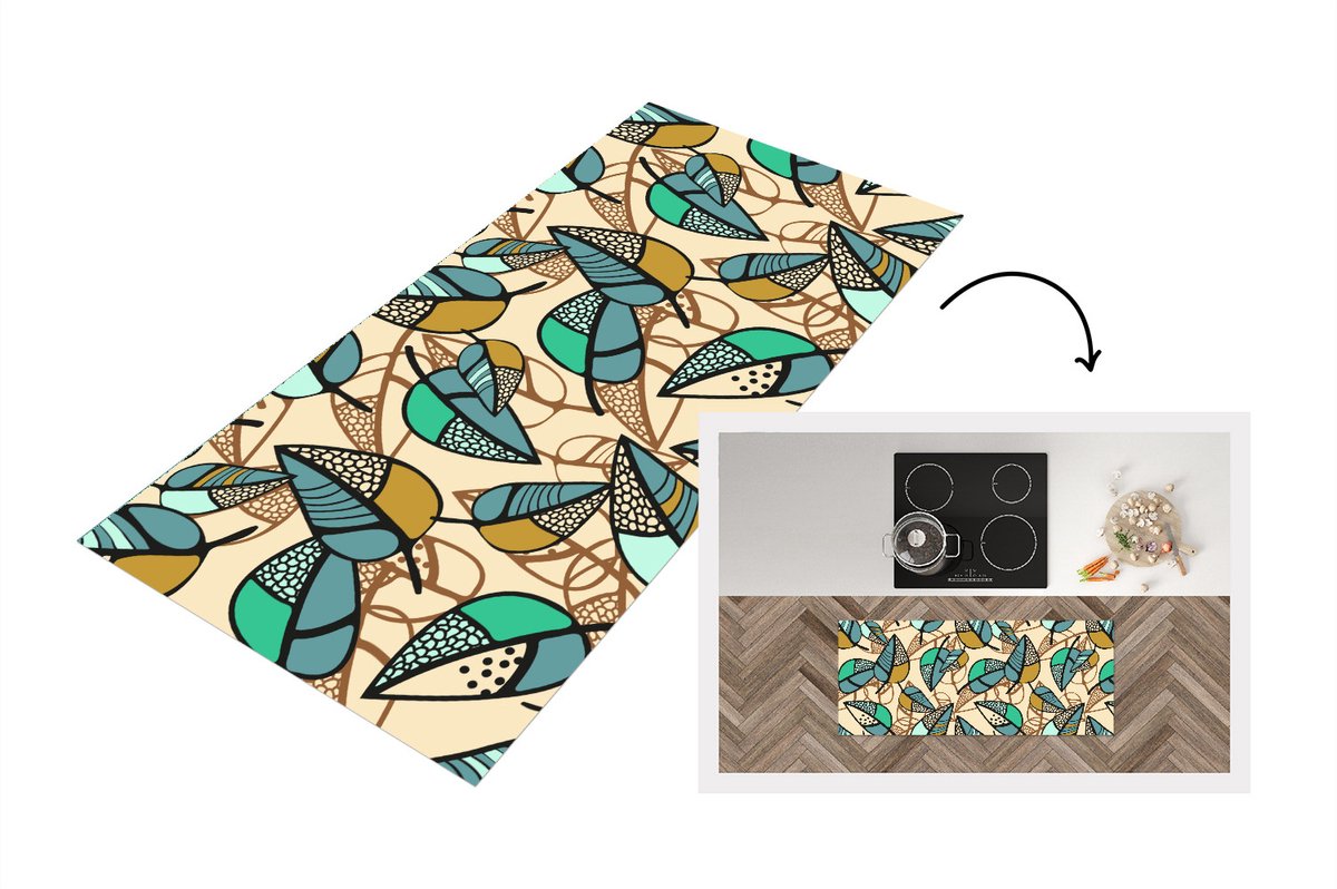 KitchenYeah Keukenloper - Loper keuken - Bladeren- Bohemian - Natuur - Patronen - 120x50 cm - Keukenloper vinyl Multicolor