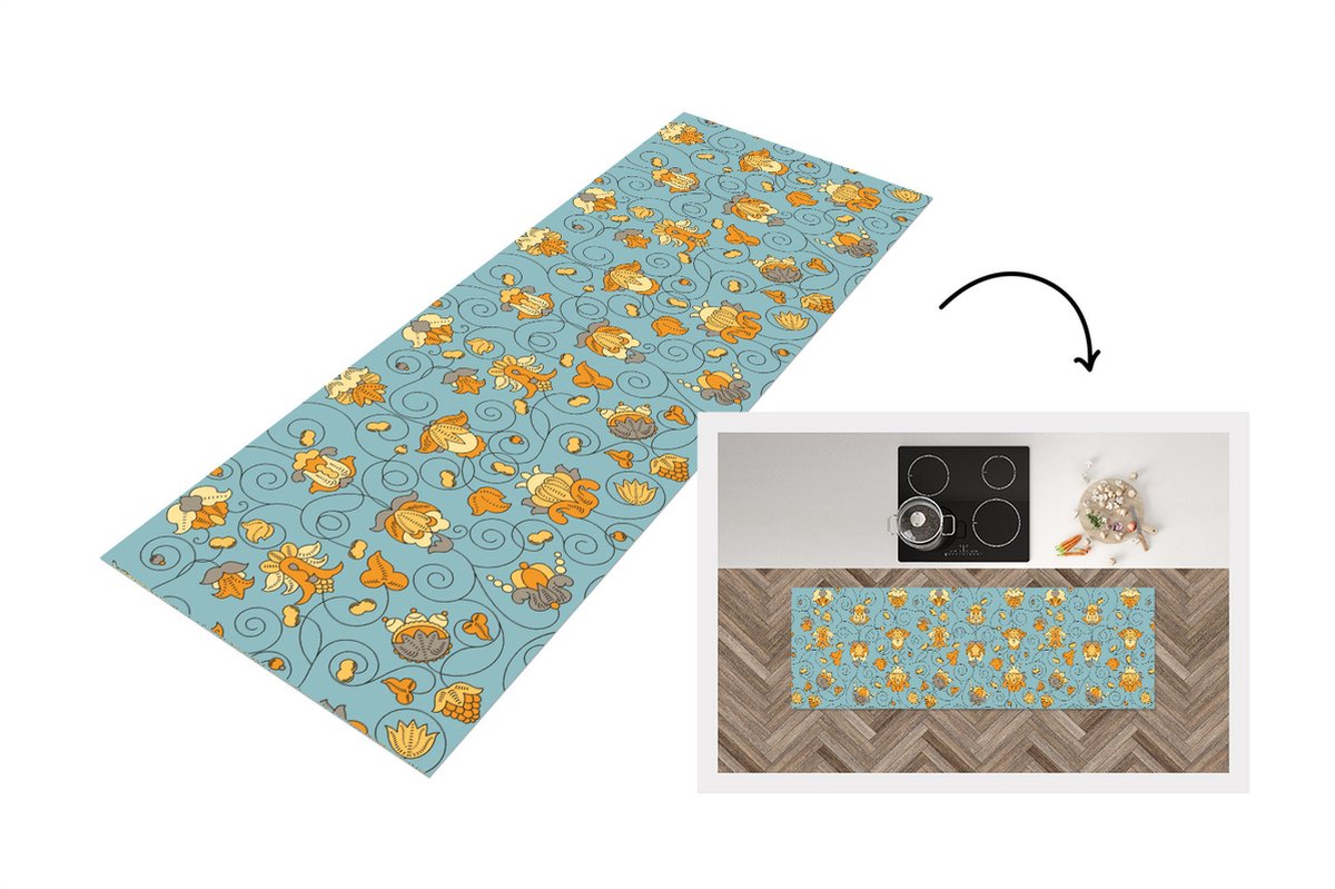 KitchenYeah Keukenloper - Loper keuken - Patronen - Vintage - Bloemen - 150x50 cm - Keukenloper vinyl Multicolor