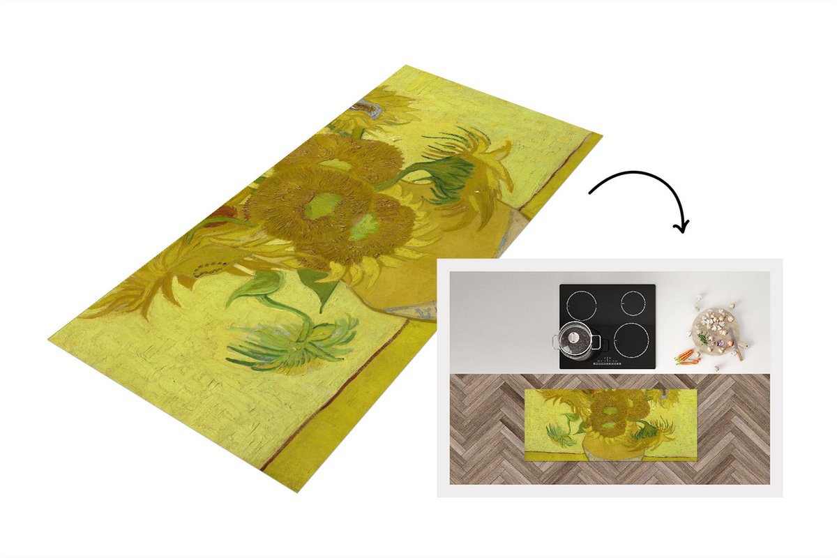 KitchenYeah Keukenloper - Loper keuken - Zonnebloemen - Vincent van Gogh - 120x50 cm - Keukenloper vinyl Multicolor