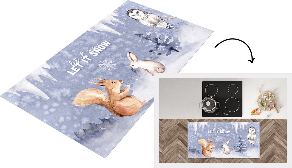 KitchenYeah Keukenloper - Loper keuken - Winter - Sneeuw - Dieren - 120x60 cm - Keukenloper vinyl Multicolor