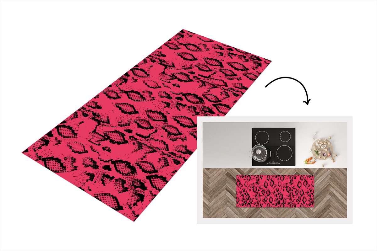 KitchenYeah Keukenloper - Loper keuken - Slangenprint - Dierenprint - Roze - 120x50 cm - Keukenloper vinyl Multicolor