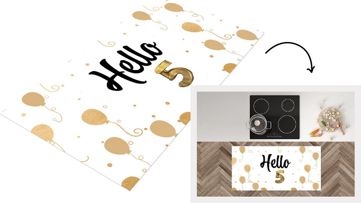 KitchenYeah Keukenloper - Loper keuken - Jubileum - Ballonnen jaar - 120x60 cm - Keukenloper vinyl Multicolor
