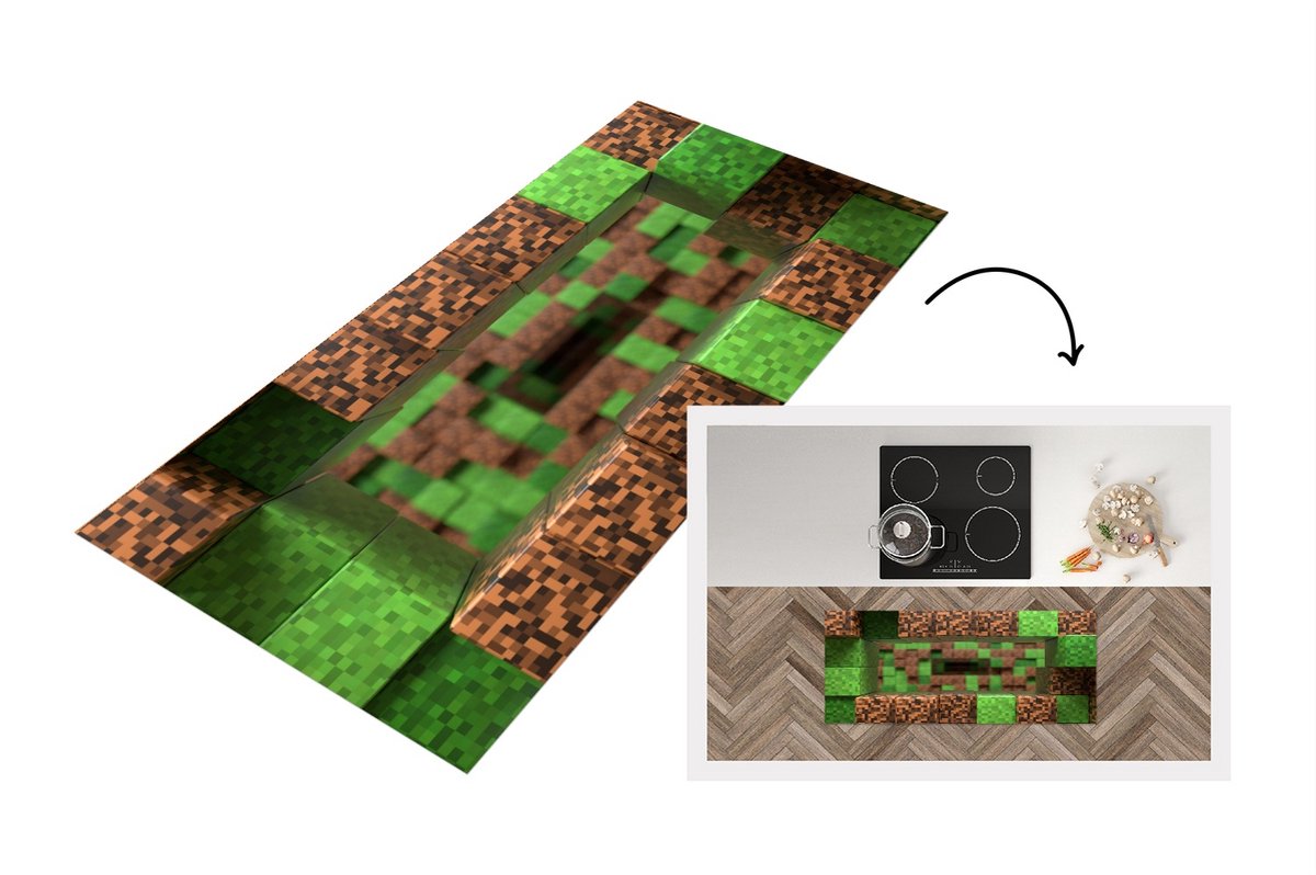 KitchenYeah Keukenloper - Loper keuken - Gaming - Blokken - 120x50 cm - Keukenloper vinyl Multicolor