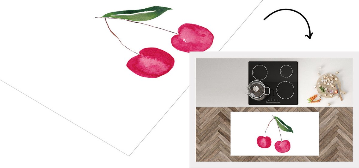 KitchenYeah Keukenloper - Loper keuken - Kersen - Aquarel - Wit - 120x60 cm - Keukenloper vinyl Multicolor