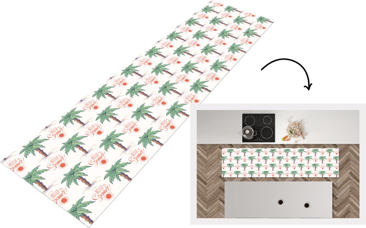 KitchenYeah Keukenloper - Loper keuken - Palmboom - Zomer - Patronen - 200x50 cm - Keukenloper vinyl Multicolor