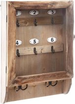 Sleutelkastje/sleutelhouder hout/glas naturel 27 x 9 x 38 cm - Geschikt voor 10 sleutels/sleutelbossen