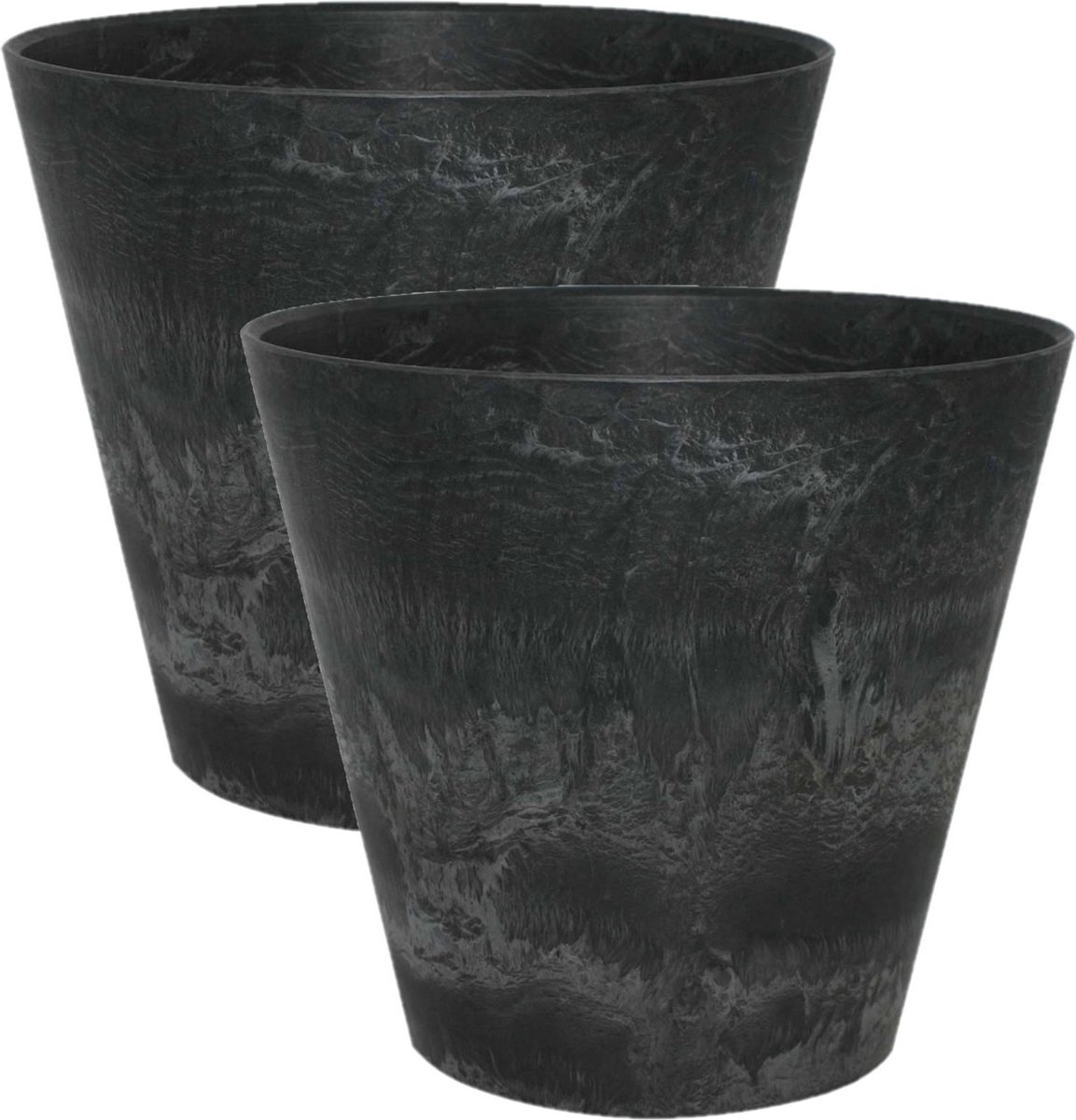 Ter Steege Plantenpot/bloempot - 2x - natuursteen look zwart - D17 x H15 cm