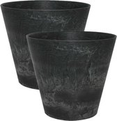 2x stuks plantenpot/bloempot tijdloze natuursteen look Dia 17 cm en Hoogte 15 cm in het Artstone zwart voor binnen/buiten