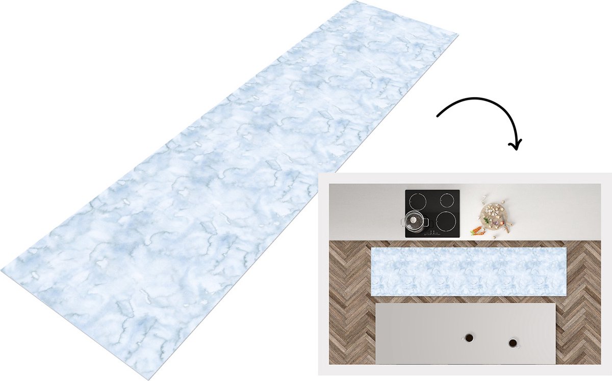 KitchenYeah Keukenloper - Loper keuken - Patronen - Waterverf - Grijs - Marmer - 200x50 cm - Keukenloper vinyl Multicolor