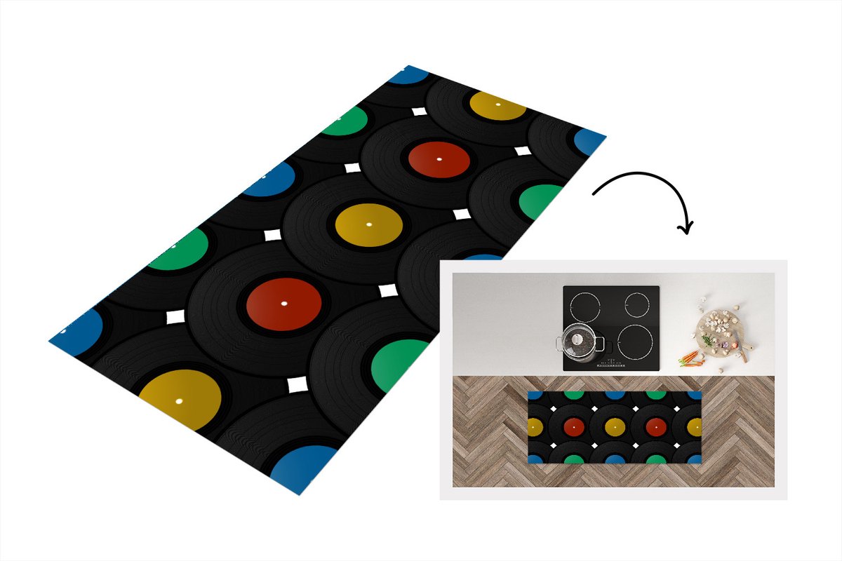 KitchenYeah Keukenloper - Loper keuken - Platen - Muziek - Patronen - 120x50 cm - Keukenloper vinyl Multicolor