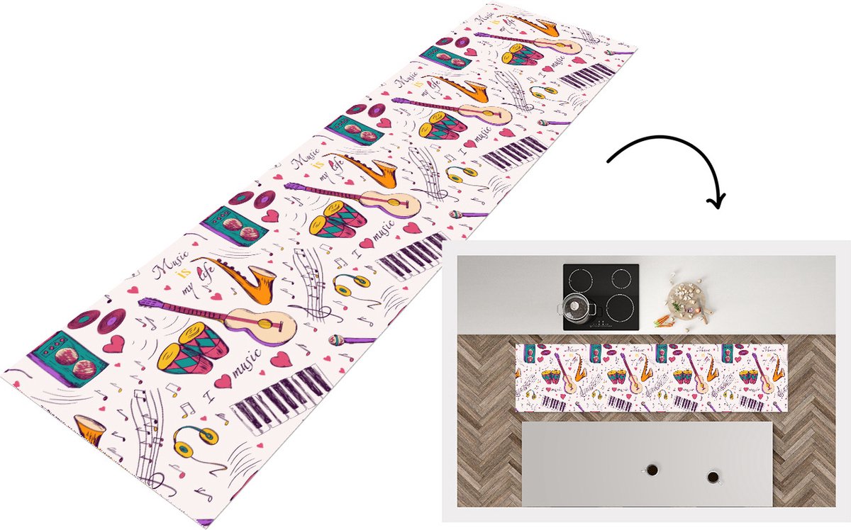 KitchenYeah Keukenloper - Loper keuken - Muziek - Instrumenten - Quotes - 200x50 cm - Keukenloper vinyl Multicolor