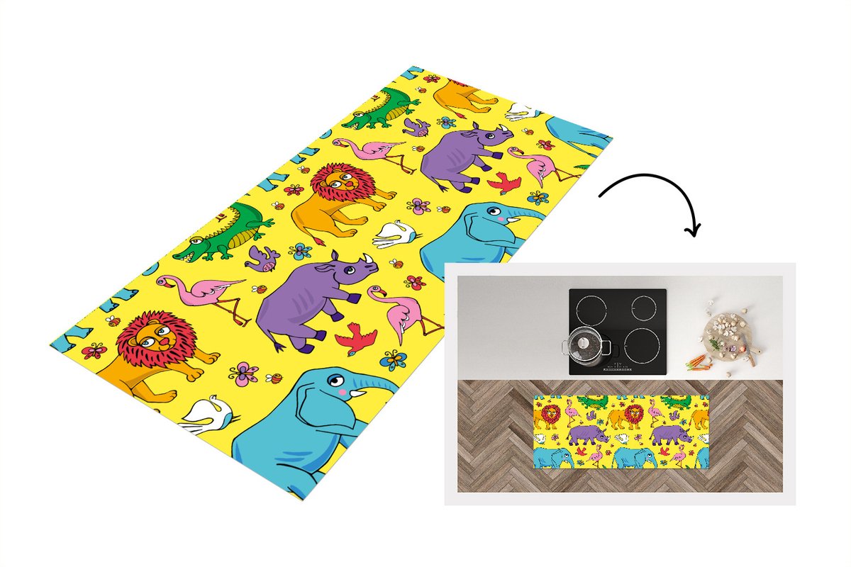 KitchenYeah Keukenloper - Loper keuken - Flamingo - Dieren - Patroon - 120x50 cm - Keukenloper vinyl Multicolor